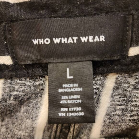NWT Short Linen Blend Paper Bag Waist Black White Stripe Large Who What Wear 072 - Picture 3 of 6